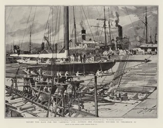 Vor dem Rennen um den America Cup, die letzten Handgriffe an Shamrock II